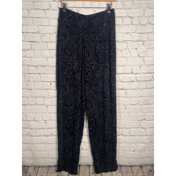 Carmen Marc Valvo Pants - Carmen Marc Valvo Silk Velvet Paisley Beaded Sheer Pants Black Copper Size 8